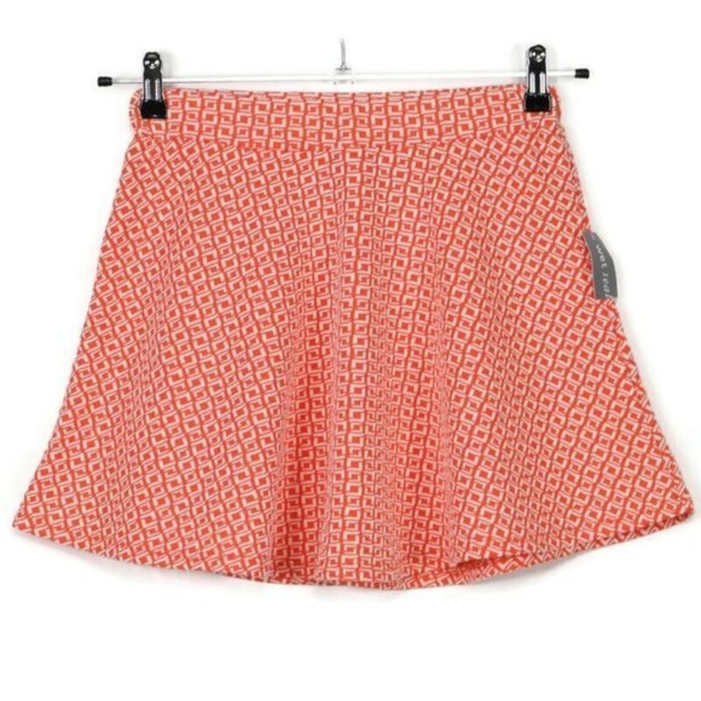 Wet Seal Skater Skirt Jacquard Orange White Stretch USA S Small‎